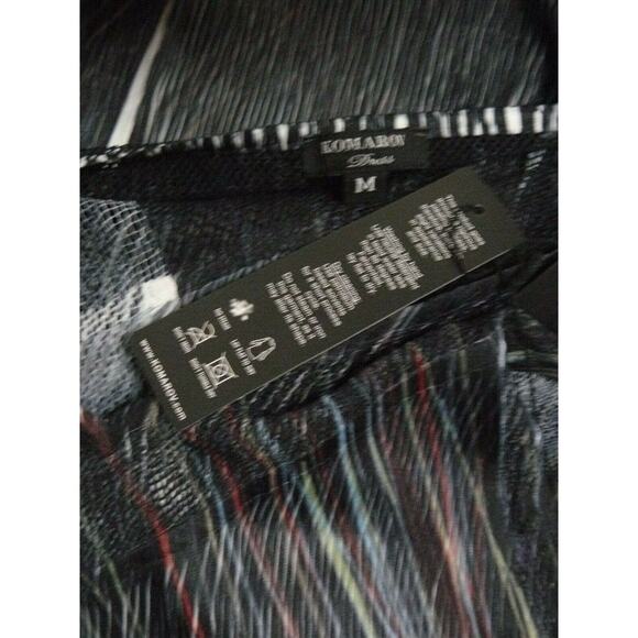 $184 Komarov Black Multi Vneck Mesh Insert Drawstring Sheath Dress Medium NWT - Picture 10 of 10